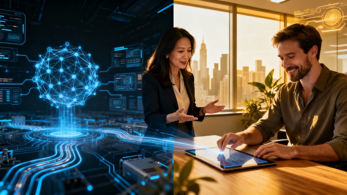 Abstract illustration for the EQOS article “Adults in the Room, Please” highlighting measured AI oversight.