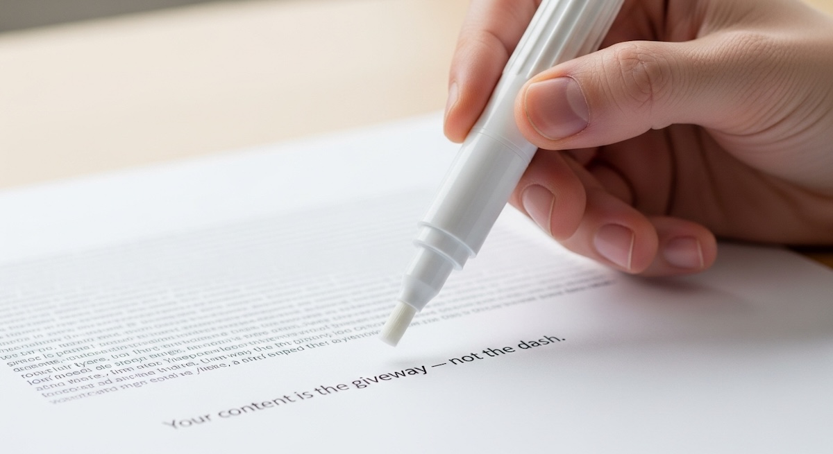 Graphic celebrating the EQOS insight “We’re EM Dash People,” featuring typographic dashes.