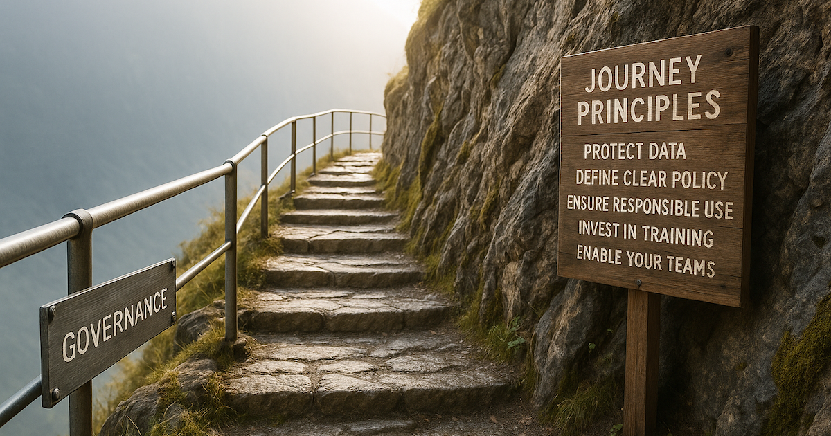 EQOS consultants collaborating while reviewing AI governance guardrails.